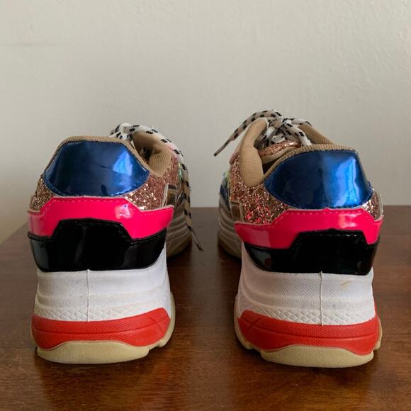Fashion Nova Multicolor Sequined Glitter Patent Leather Sneakers Size 5 - Picture 10 of 13